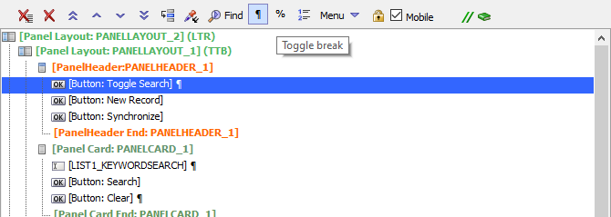 The Toggle break tool will add or remove a break after the
selected control(s).